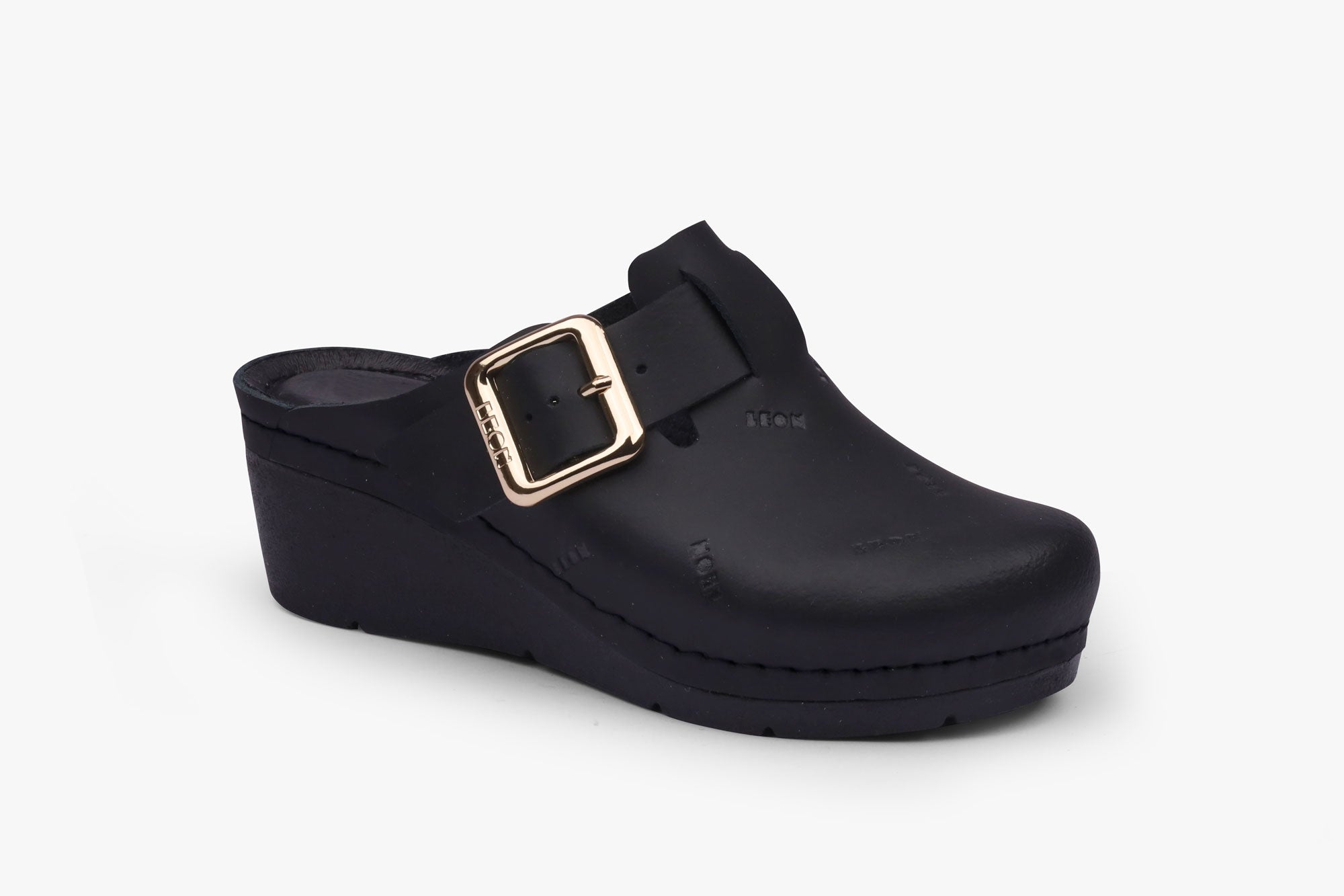 Bakkar II dame læder clogs med kilehæl - sort