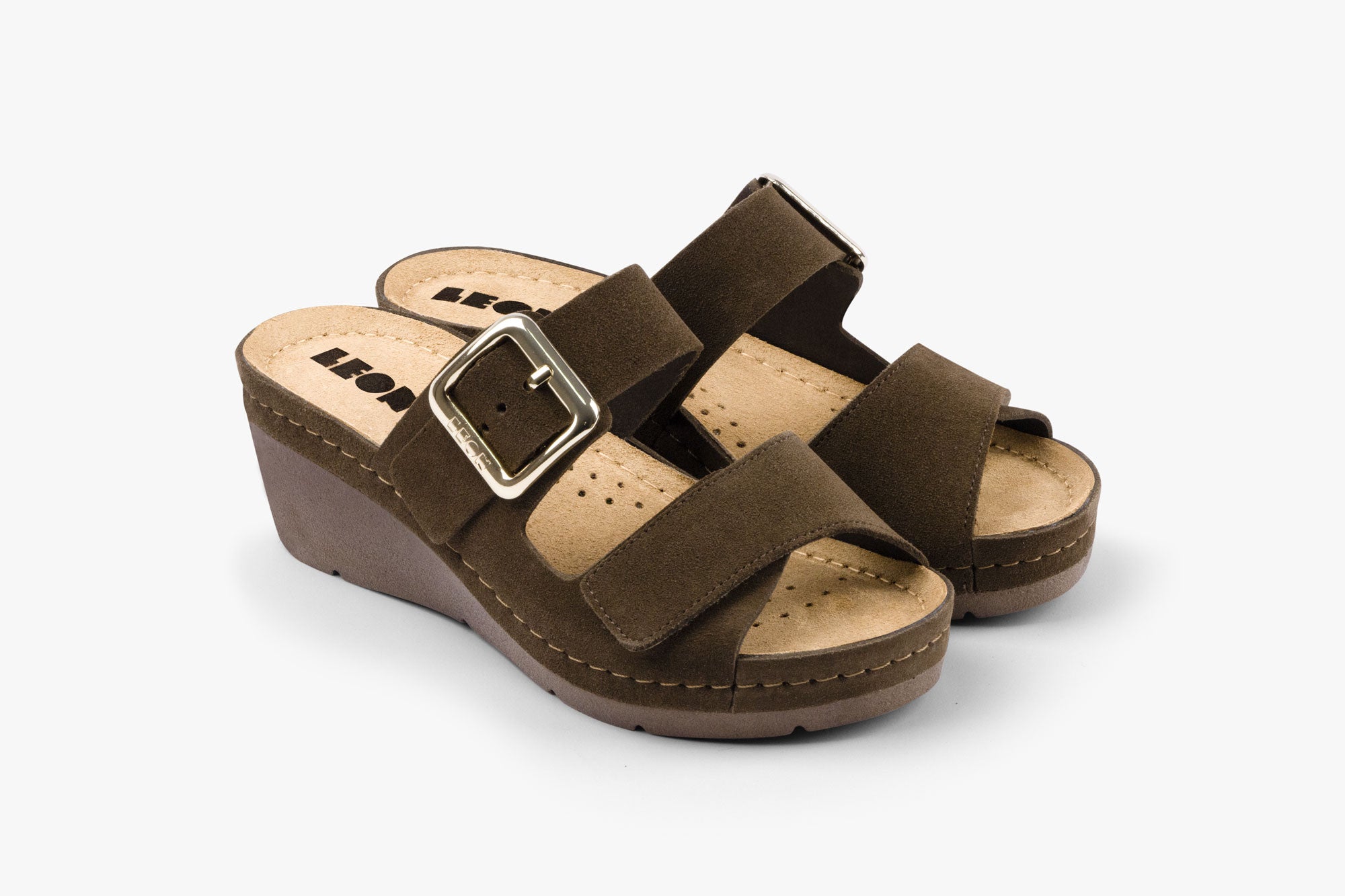 Amara dame læder kilesandal - brun