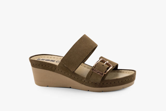 Rise dame læder kilesandal - brun