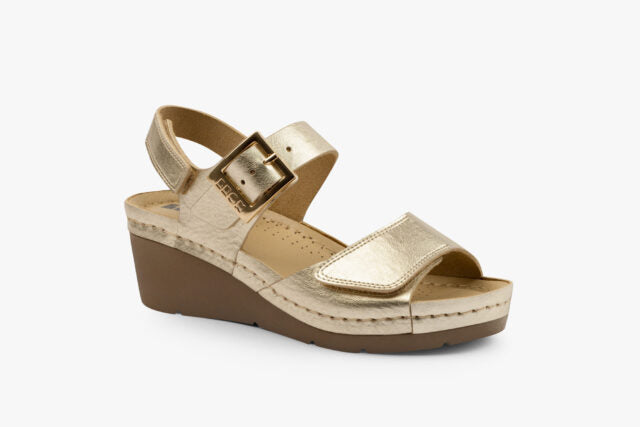 Grace dame læder kilesandal - guld