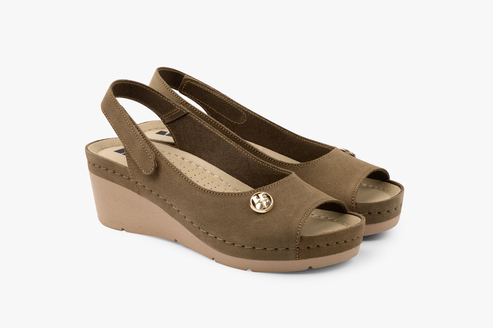 Serene dame læder kilesandal – brun