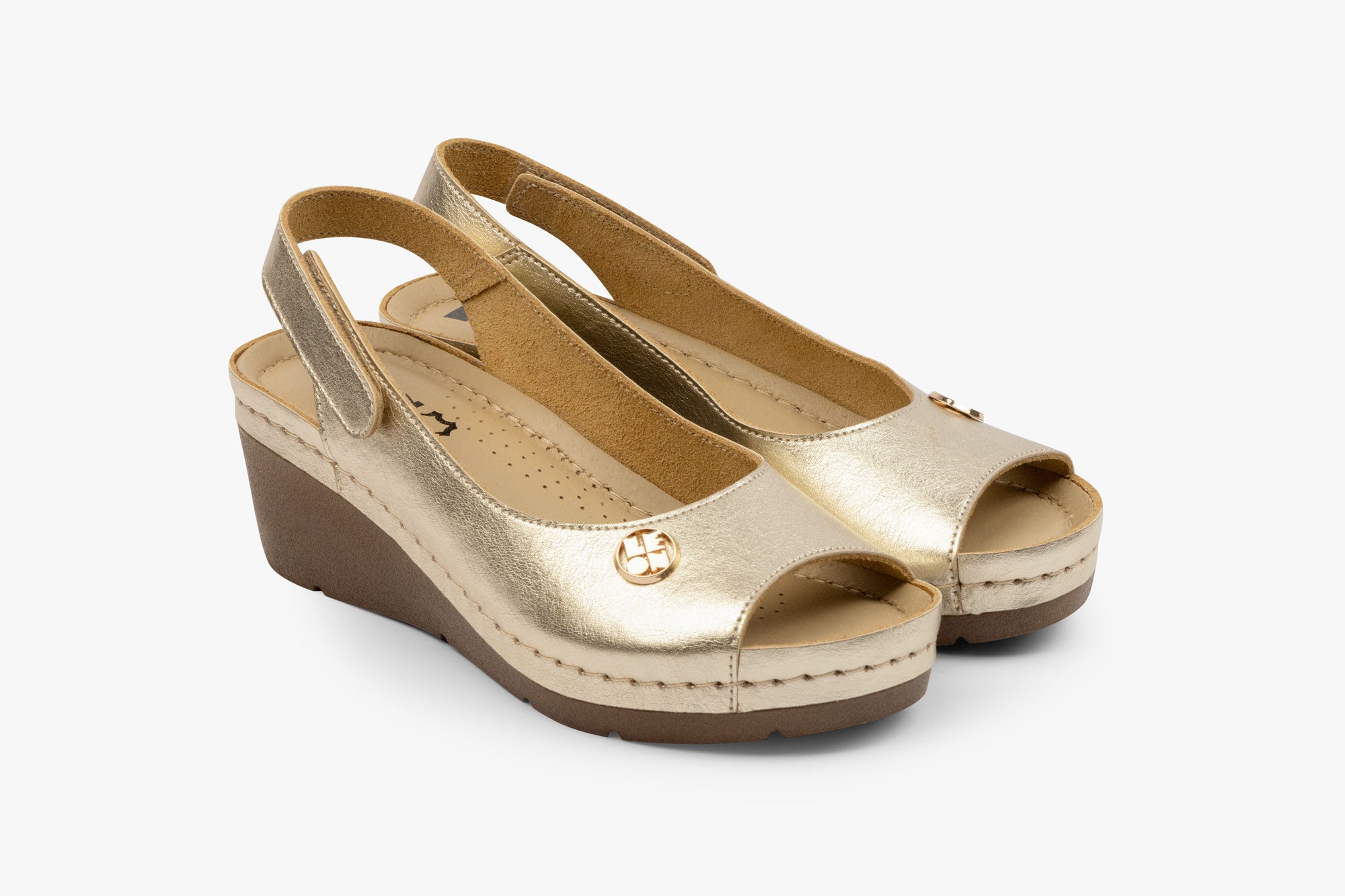 Serene dame læder kilesandal – guld