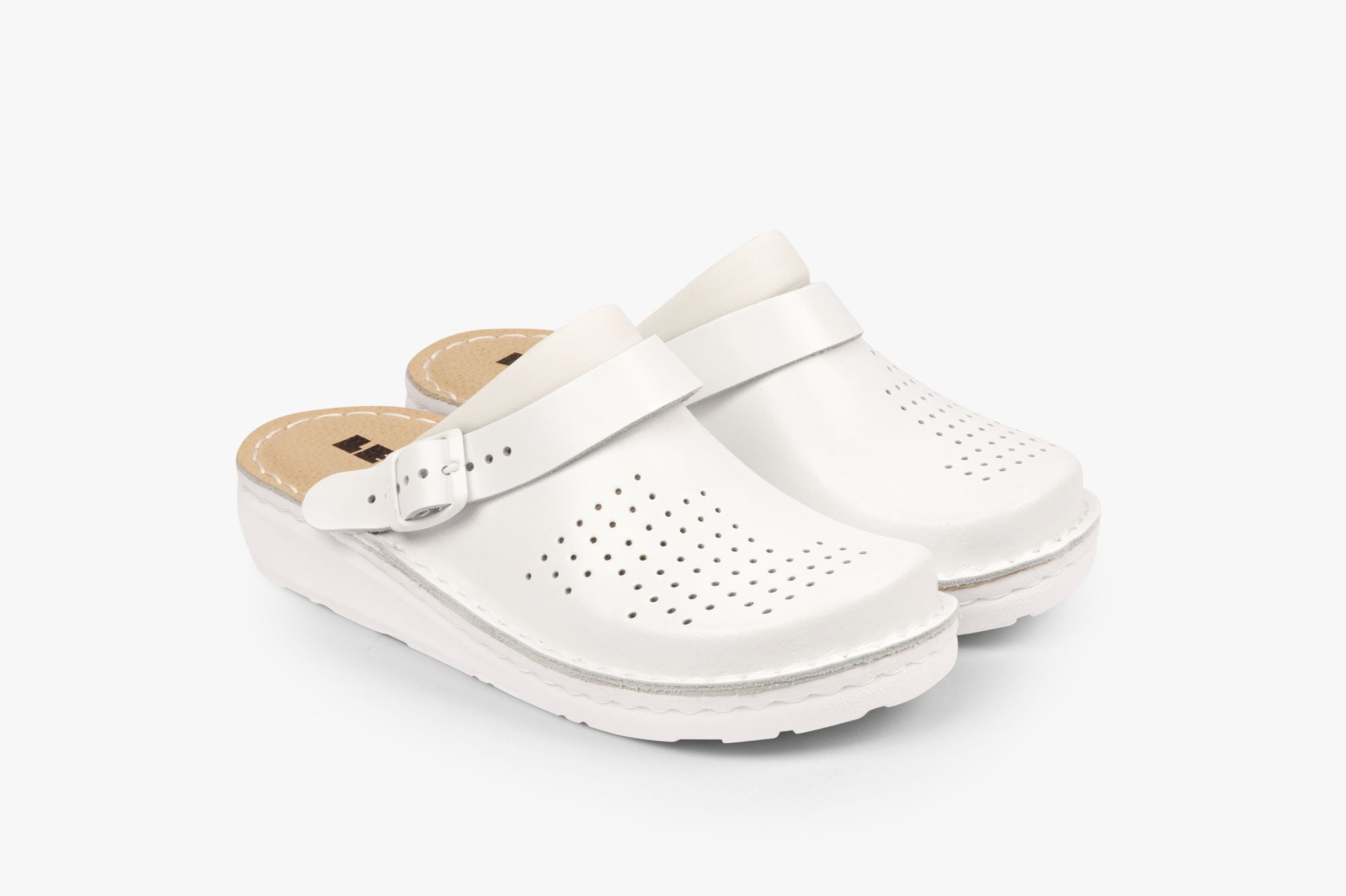 Settle dame læder clogs - hvid