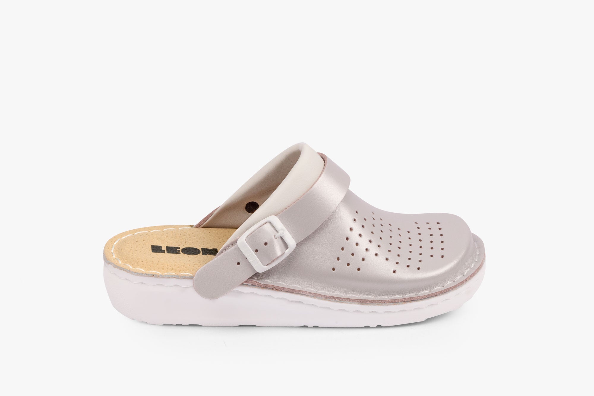 Settle dame læder clogs - perlemor