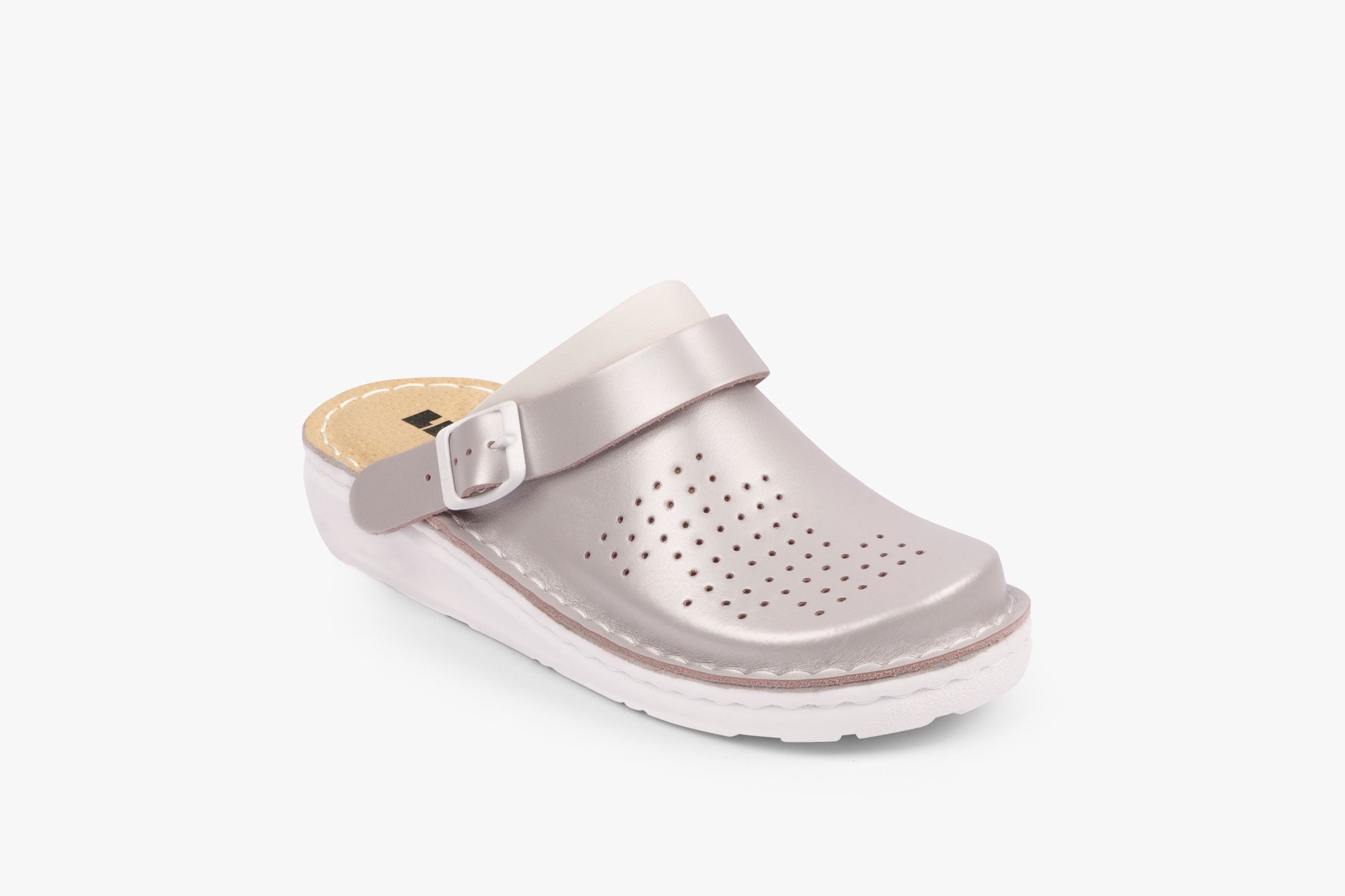 Settle dame læder clogs - perlemor