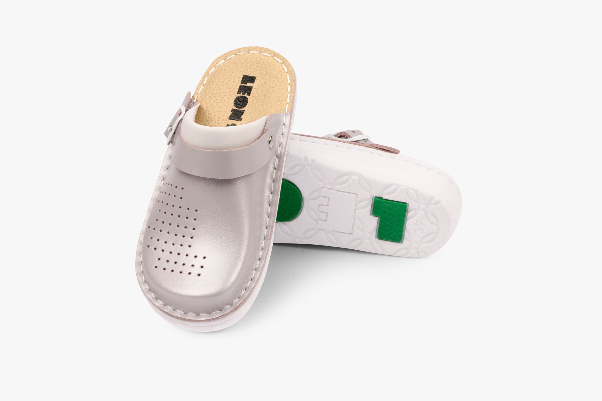 Settle dame læder clogs - perlemor
