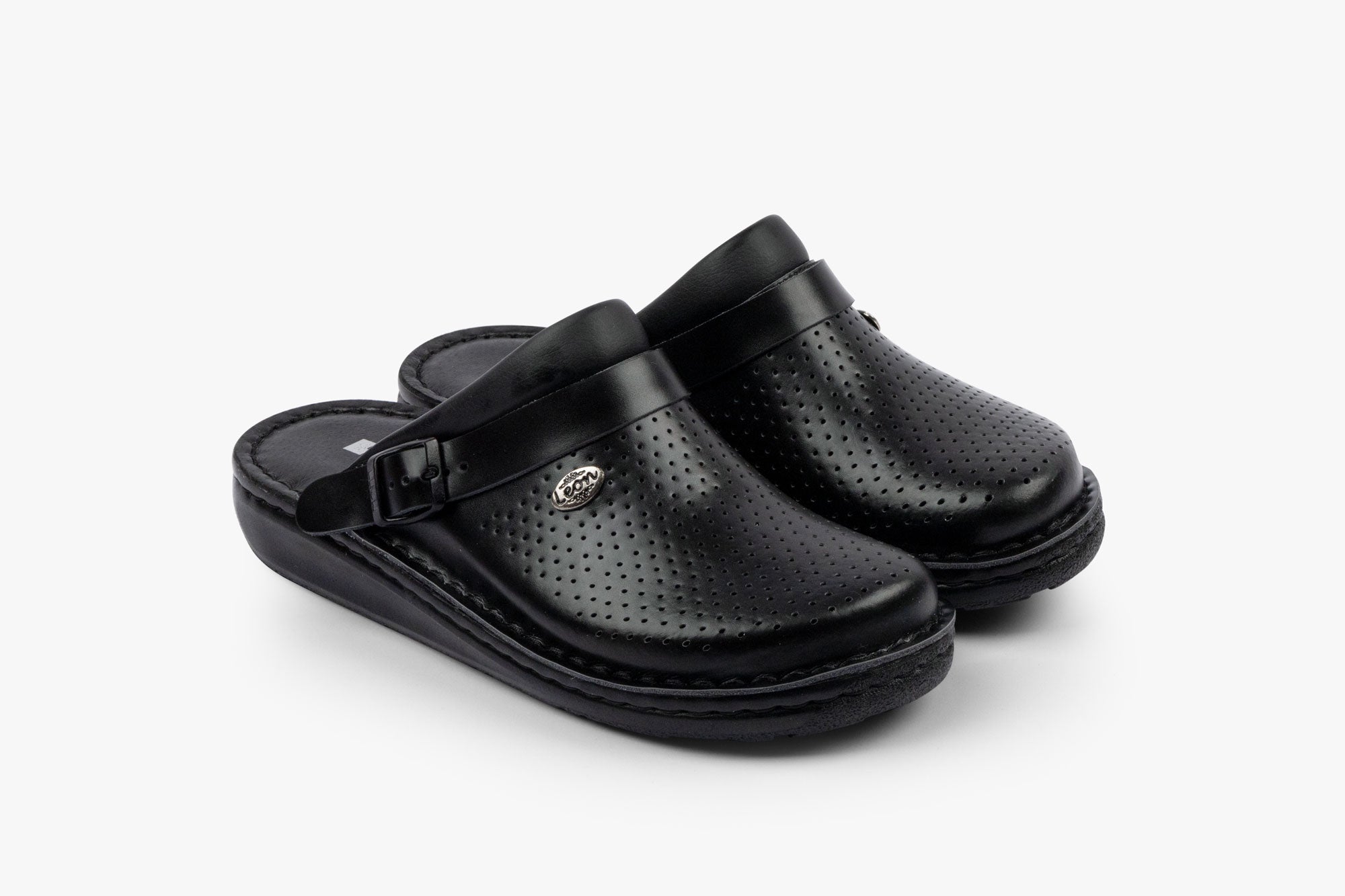 Settle dame læder clogs - sort