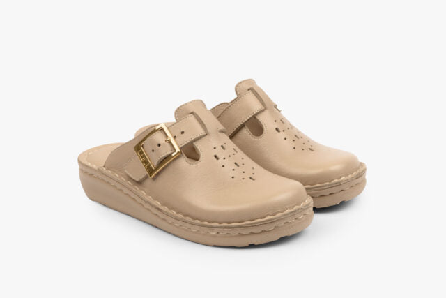 Melt dame læder clogs - beige