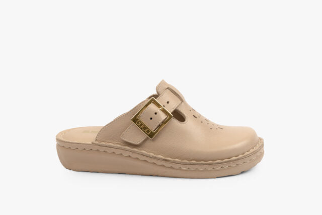 Melt dame læder clogs - beige