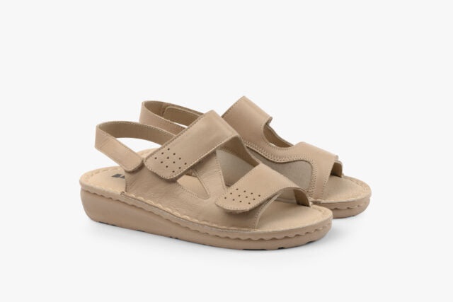 Calm dame læder sandal med fleksibel pasform – beige