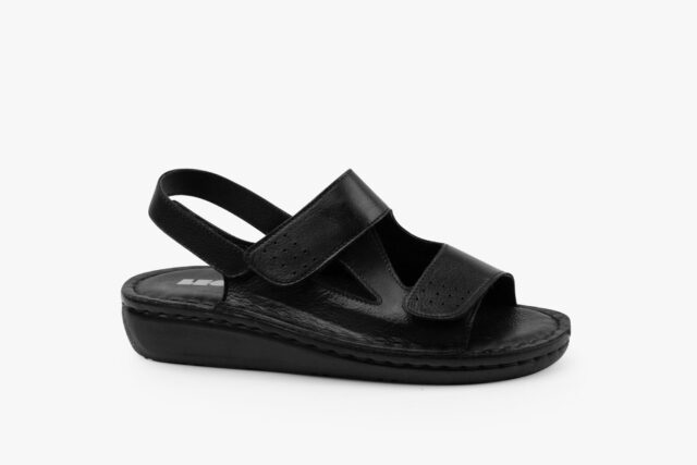 Calm dame læder sandal med fleksibel pasform – sort