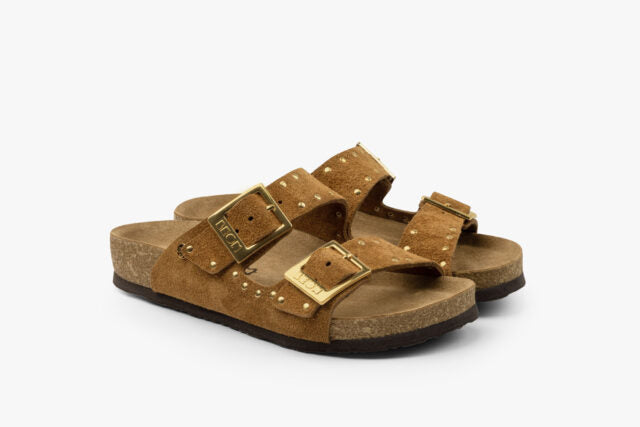 Edge dame sandal i ruskind - cognac