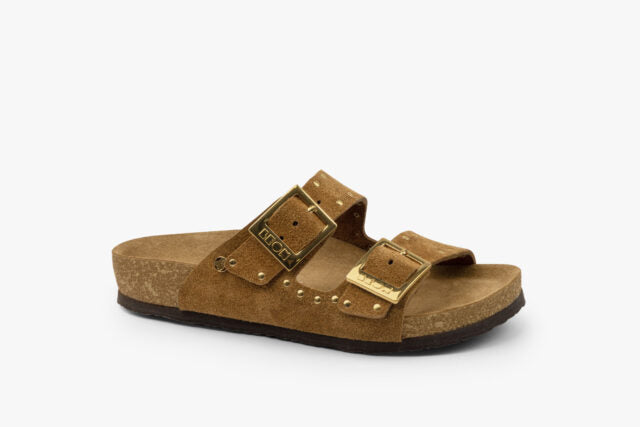 Edge dame sandal i ruskind - cognac