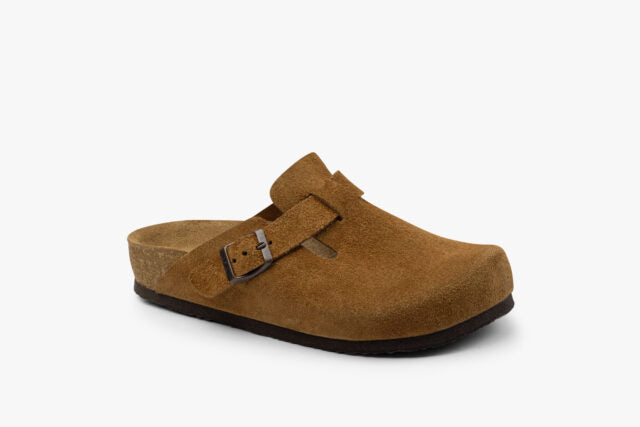 Atlas dame clogs i ruskind - cognac