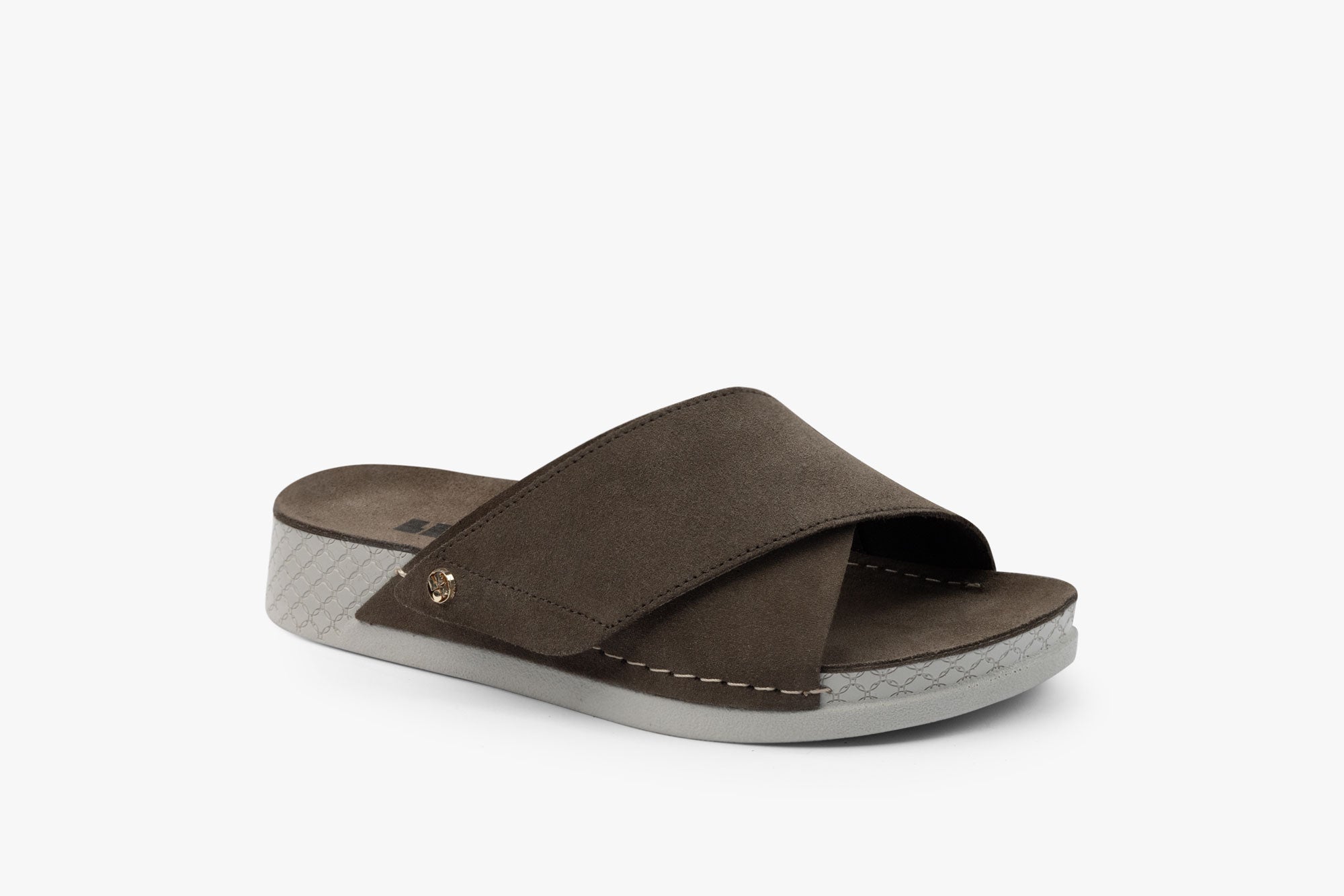 Line dame sandal i ruskind - mørk brun