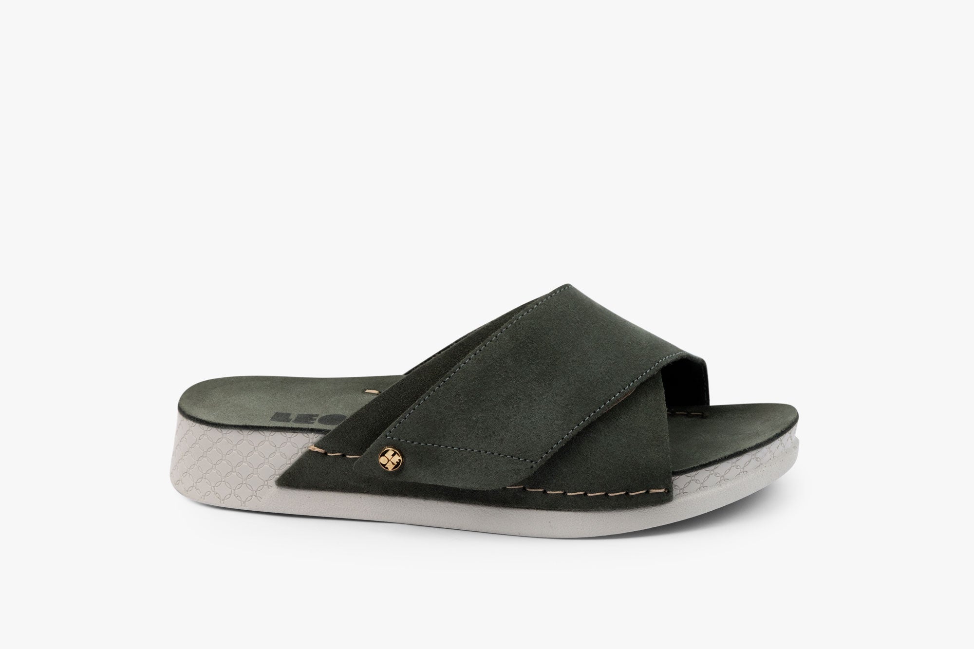 Line dame sandal i ruskind - mørkegrøn