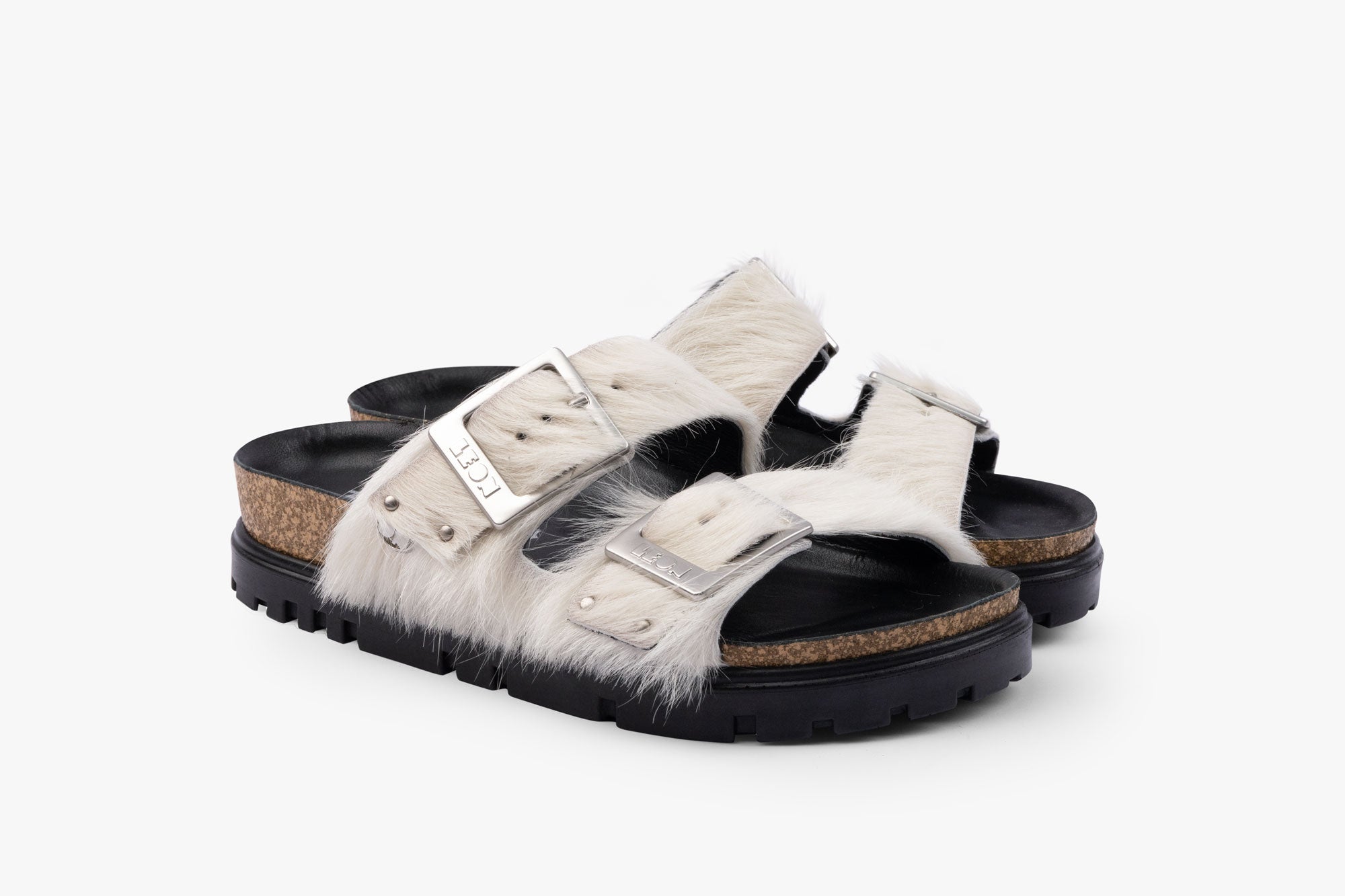 Vein dame læder sandal i pels - hvid