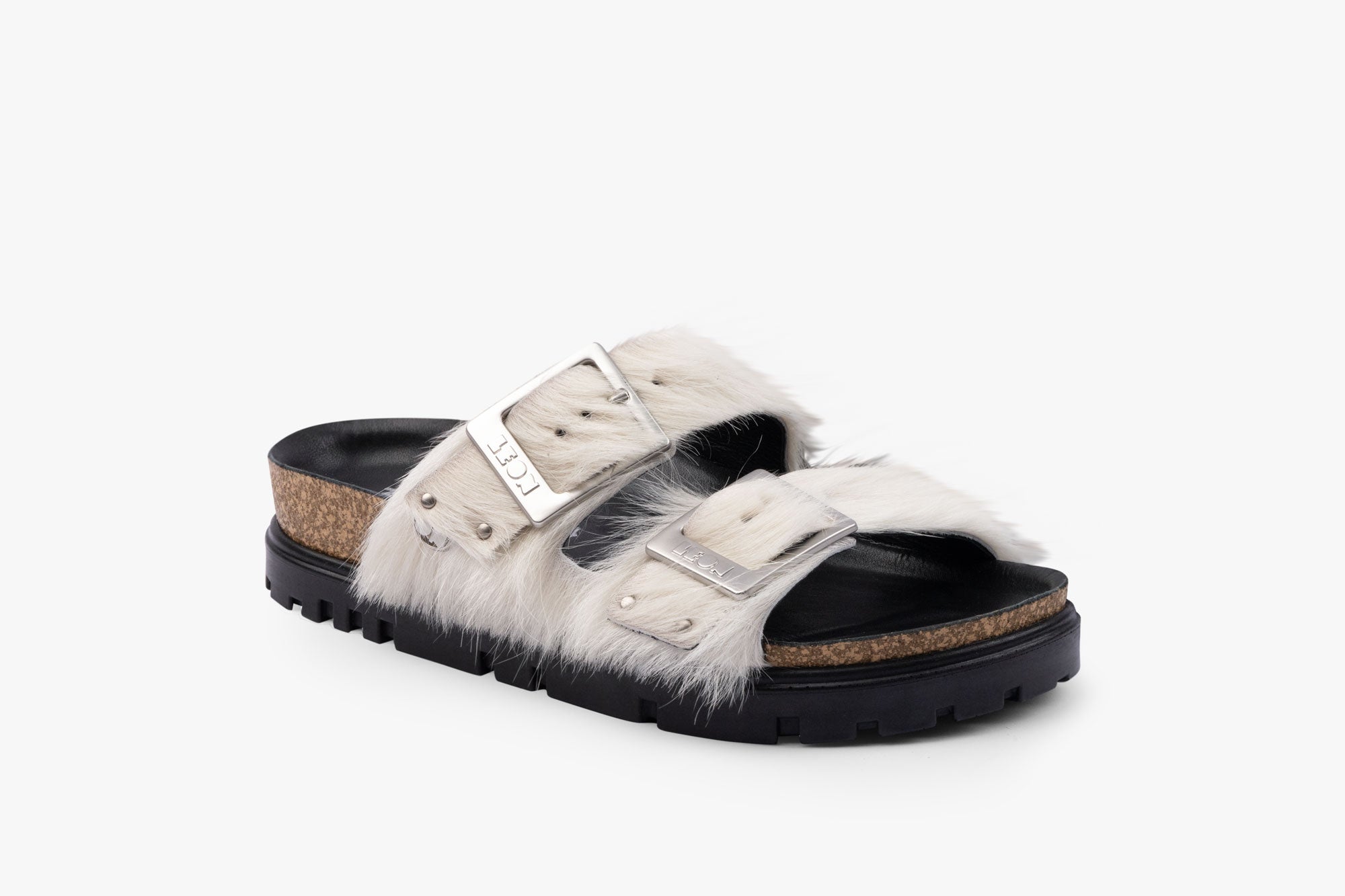 Vein dame læder sandal i pels - hvid