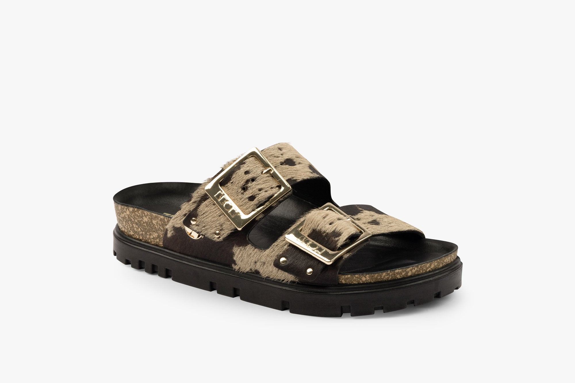 Vein dame læder sandal i pels - beige & brun