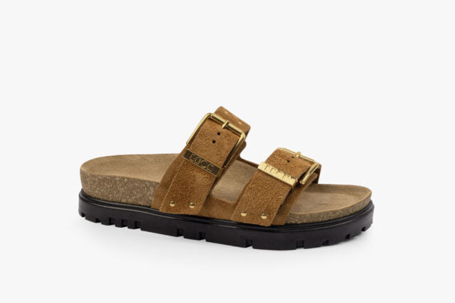 Anchor dame sandal i ruskind - cognac