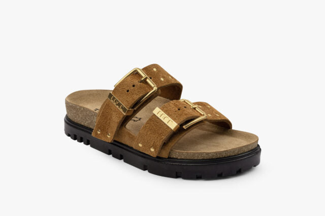 Anchor dame sandal i ruskind - cognac