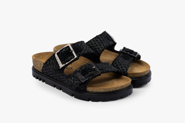 Strate dame sandal i læderflet - sort