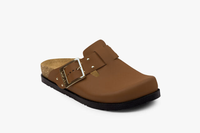 Forge dame læder clogs - brun