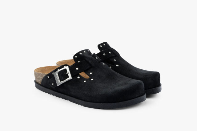 Pillar dame clogs i ruskind - sort