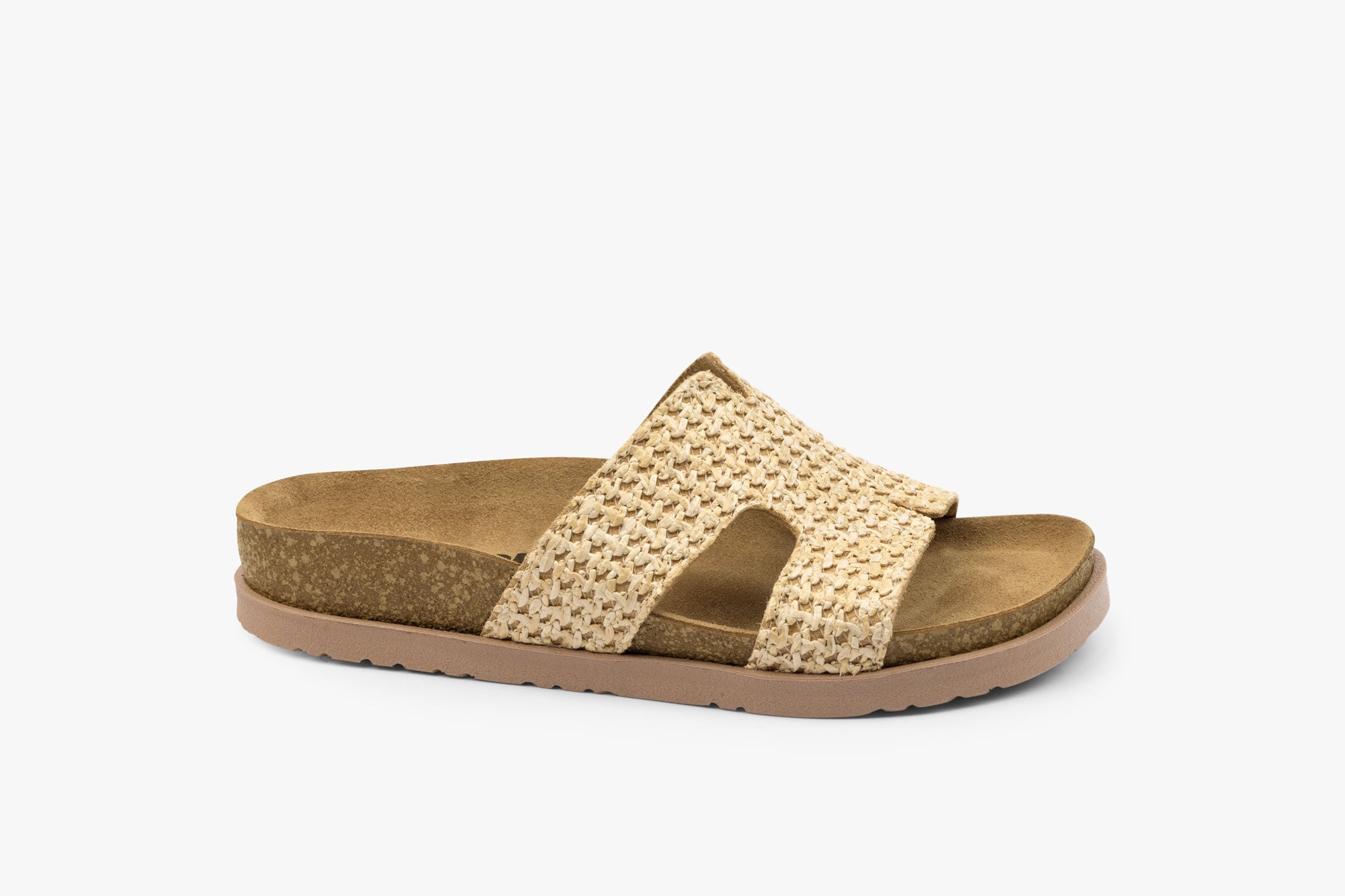 Plain dame sandal i læderflet - beige