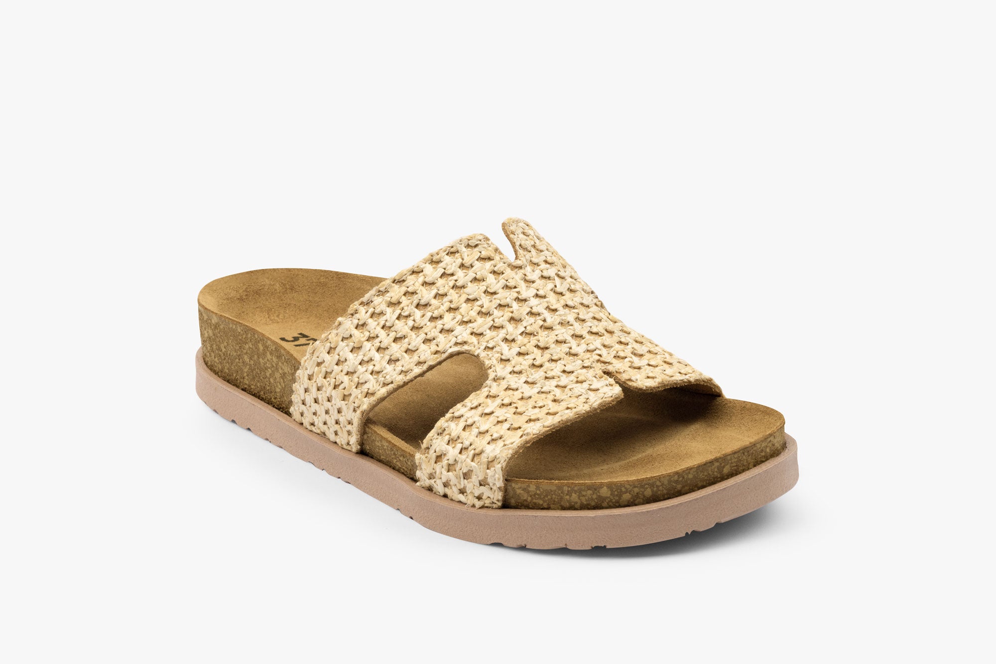 Plain dame sandal i læderflet - beige