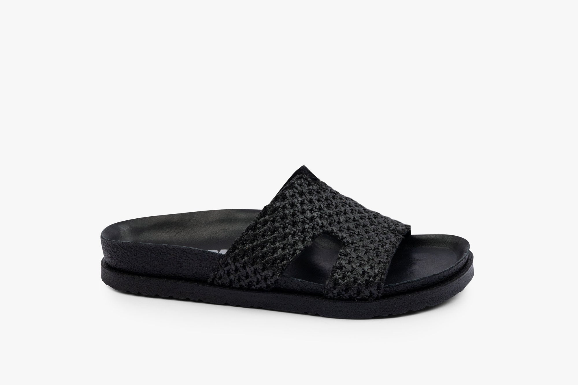 Plain dame sandal i læderflet - sort