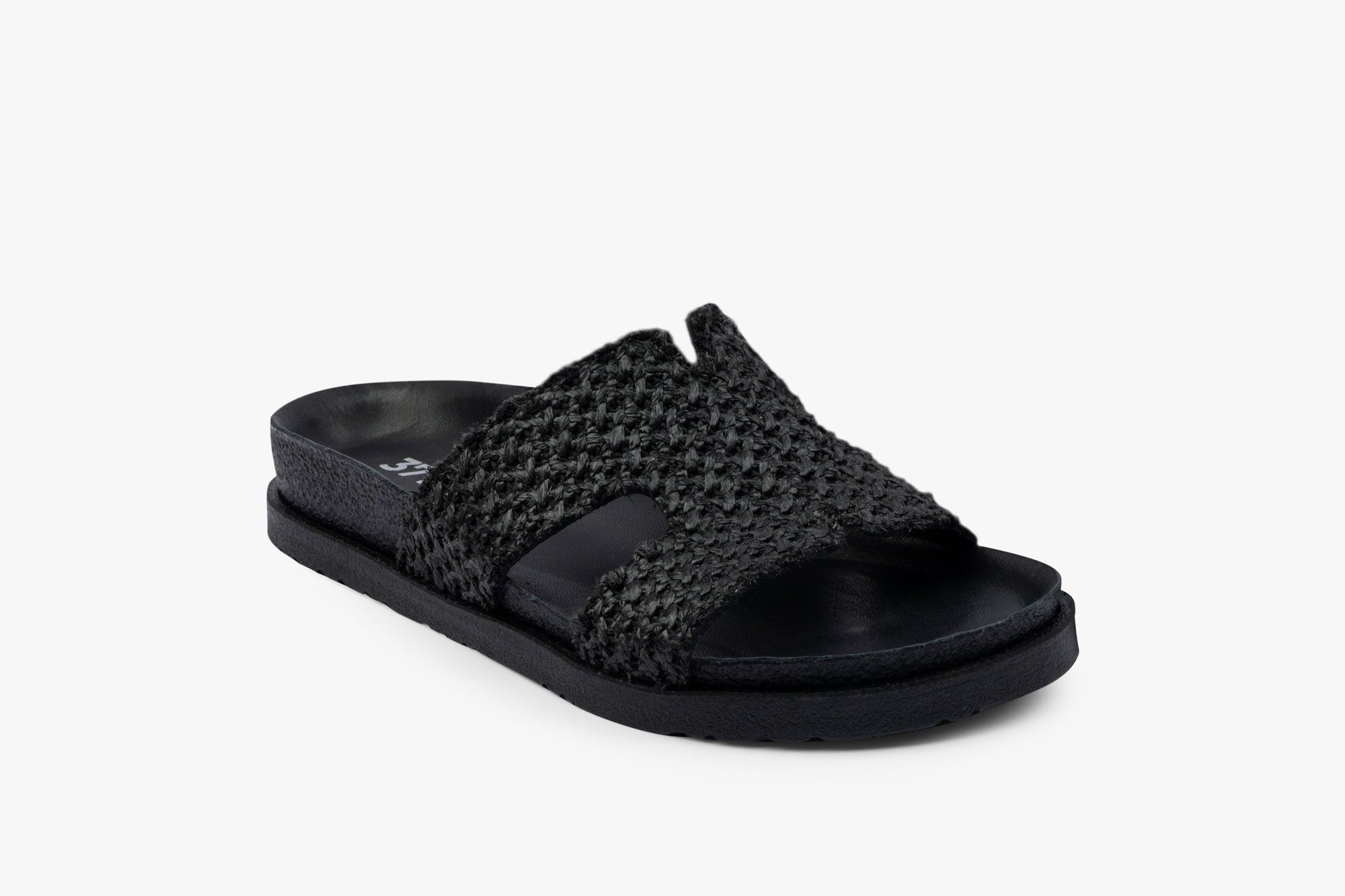 Plain dame sandal i læderflet - sort