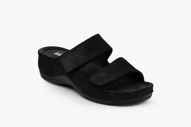 Moss dame sandal i ruskind - sort