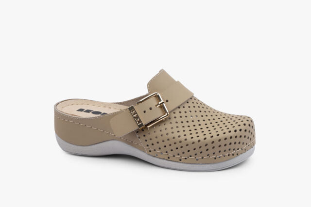 Pure dame læder clogs - beige
