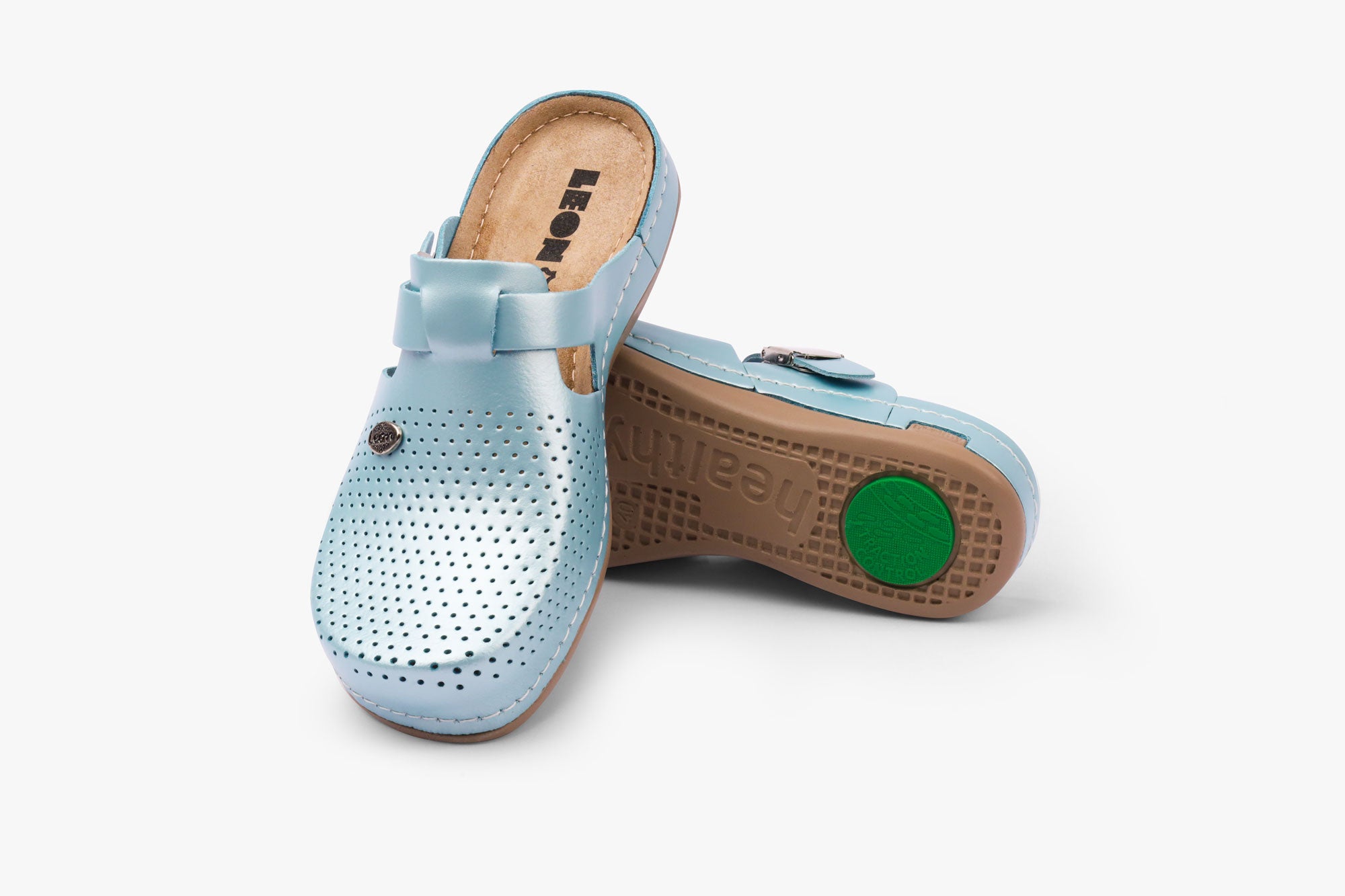 Leona - Dame Læder Clogs med Justerbar Rem - Mint