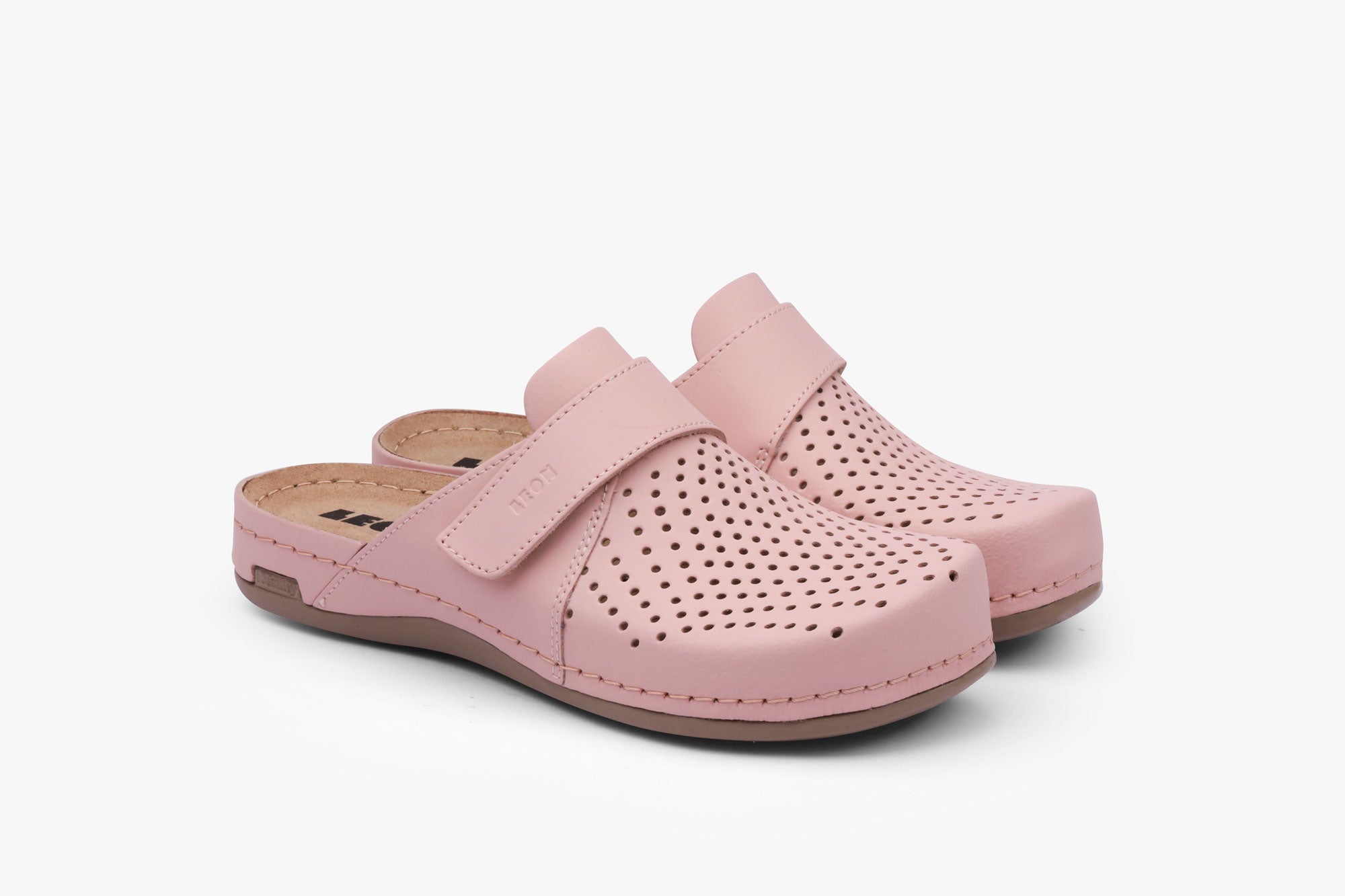 Leona Bakkar dame læder clogs - lyserød