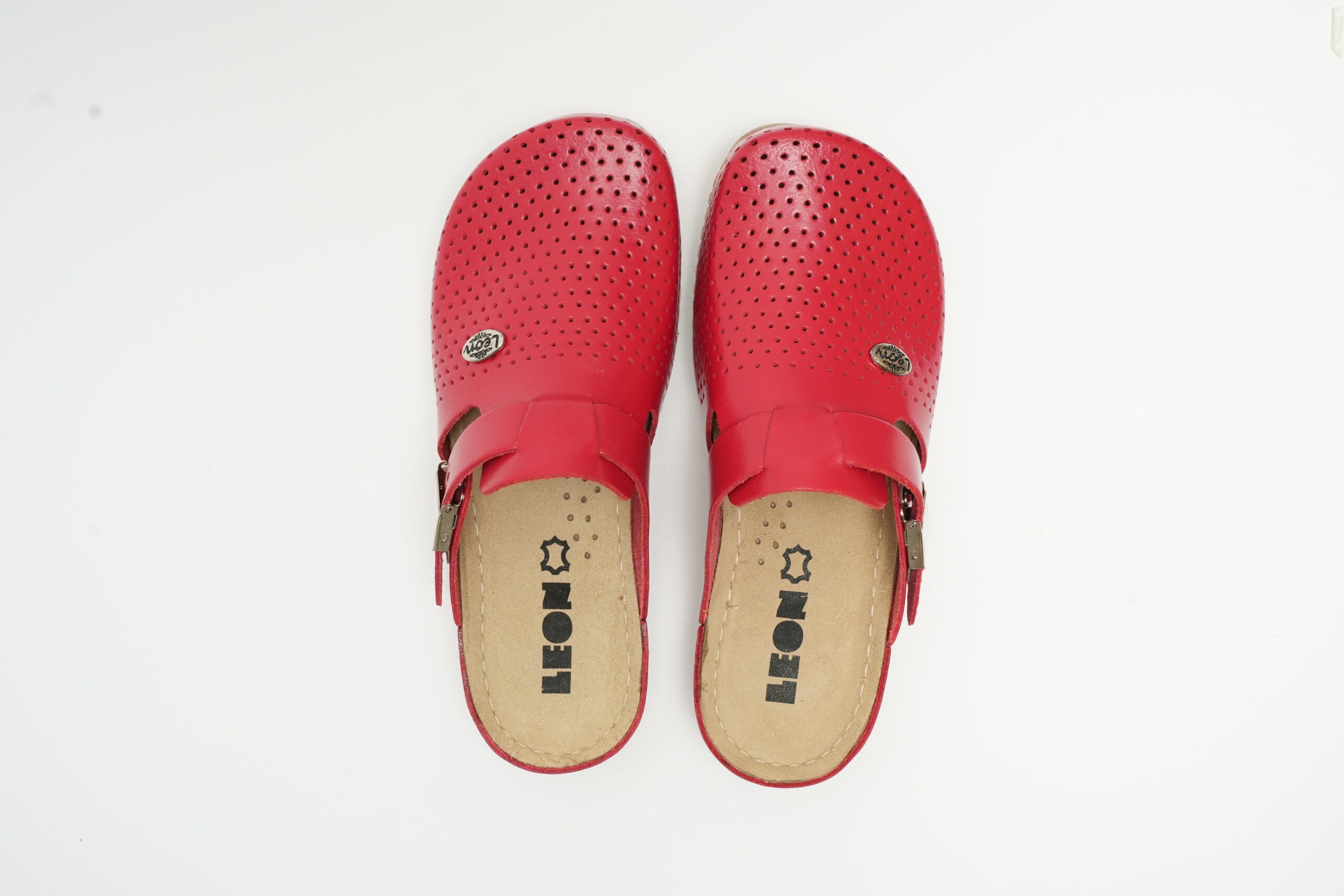 Leona - Dame Læder Clogs - Rød