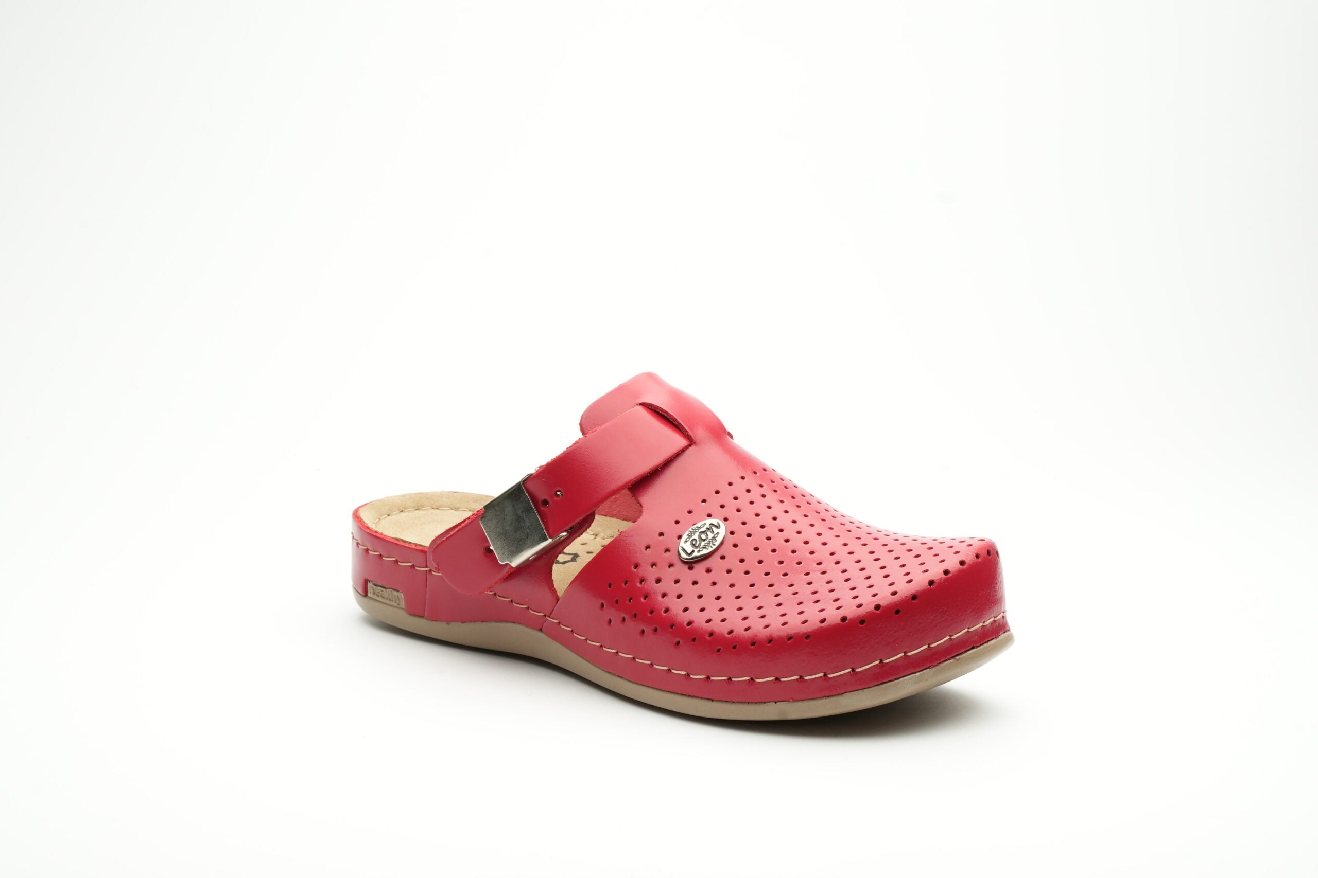 Leona - Dame Læder Clogs - Rød