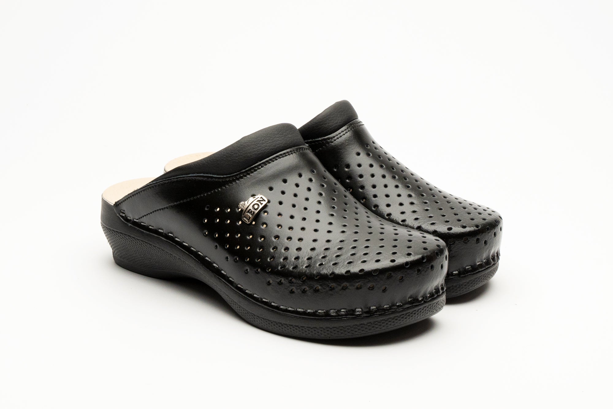 Klassiske Dame Læder Clogs - Sort