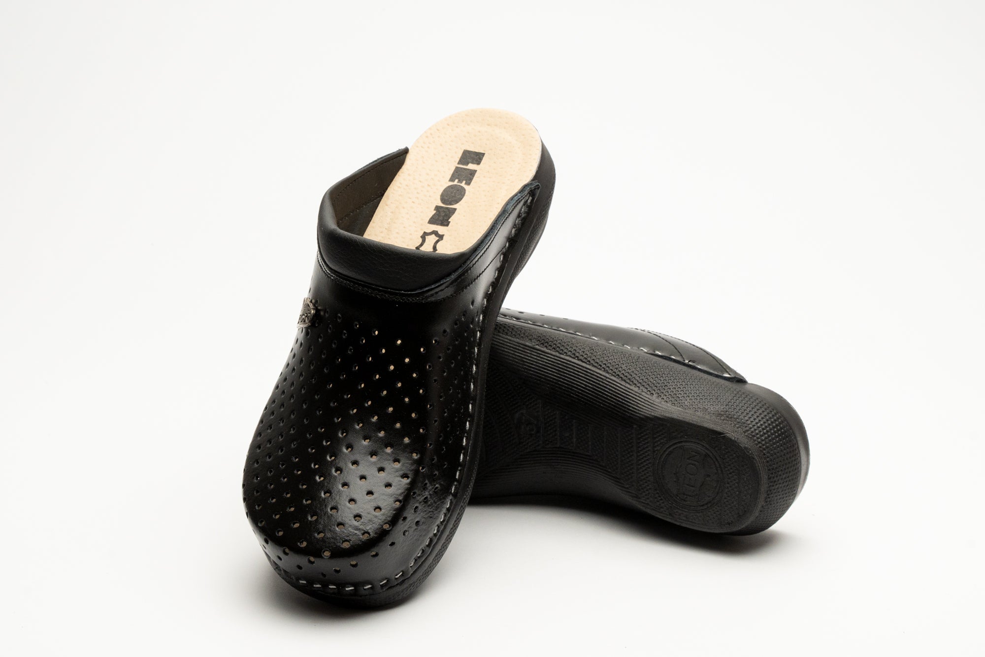 Klassiske Dame Læder Clogs - Sort