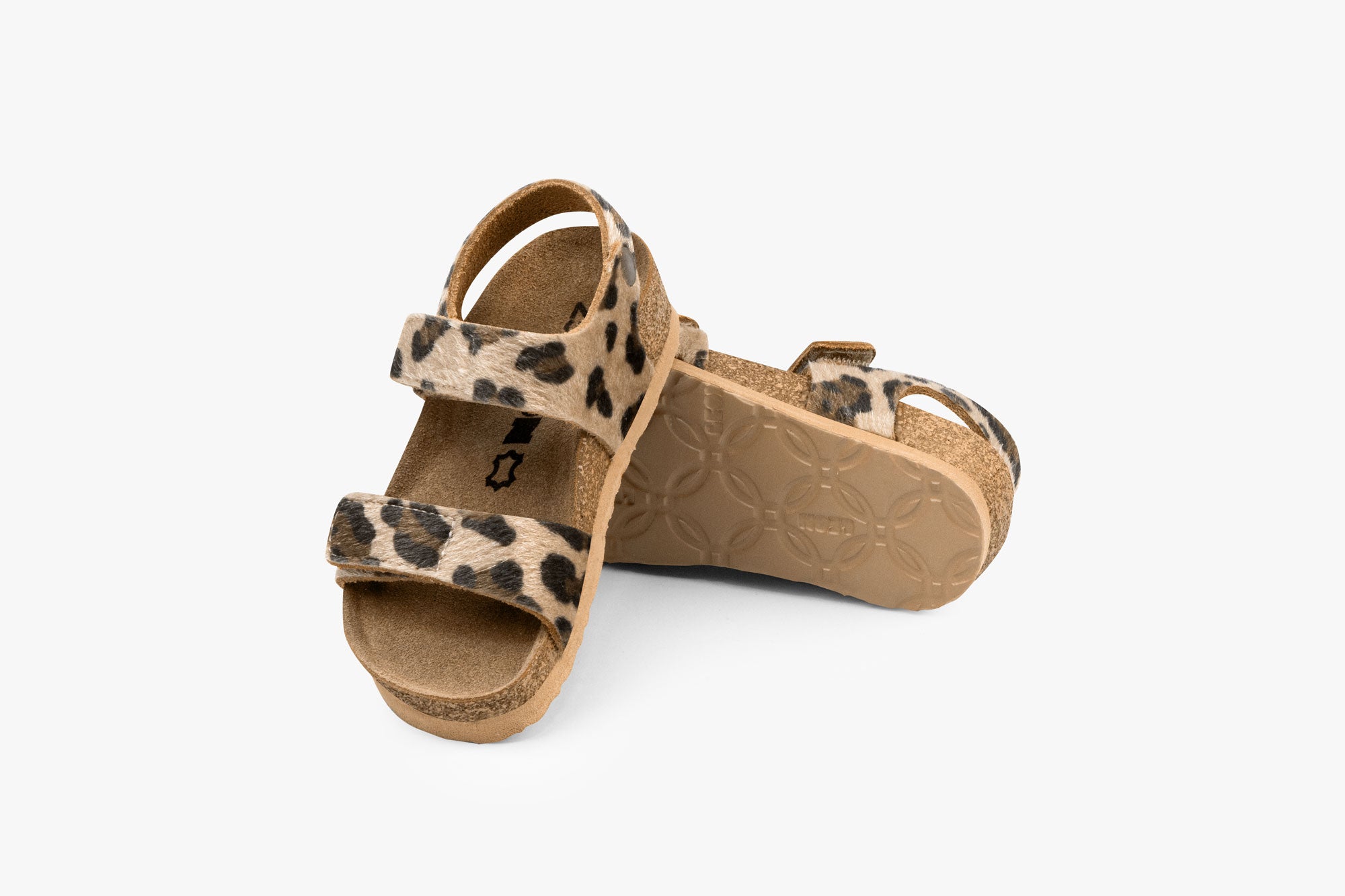 Kai børne læder sandal i pels - brun leopardprint