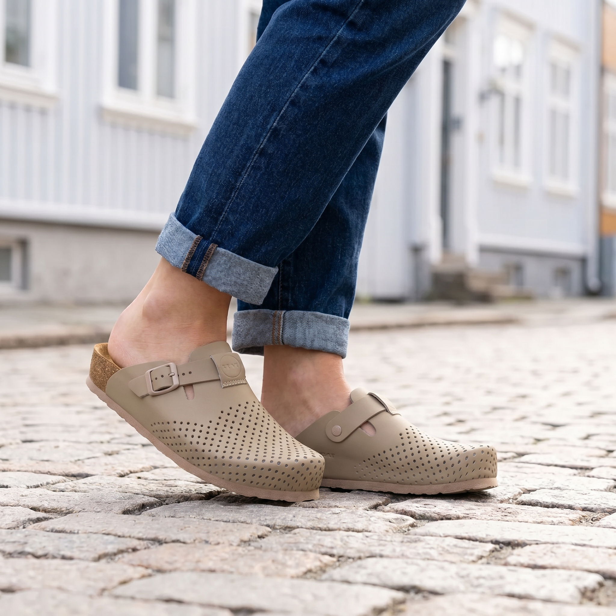 Edita dame læder clogs - beige