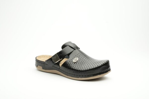 Leona - Dame Læder Clogs med Justerbar Rem - Sort