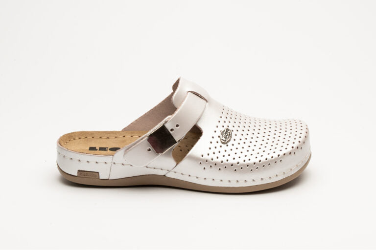 Leona - Dame Læder Clogs med Justerbar Rem - Perlemor