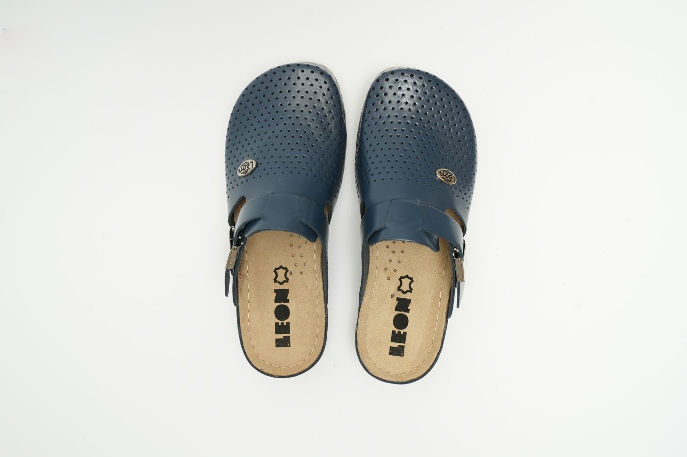 Leona - Dame Læder Clogs - Mørkeblå