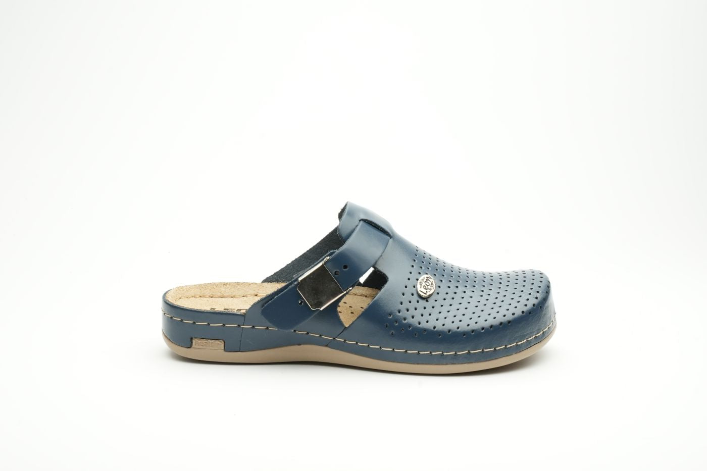 Leona - Dame Læder Clogs - Mørkeblå