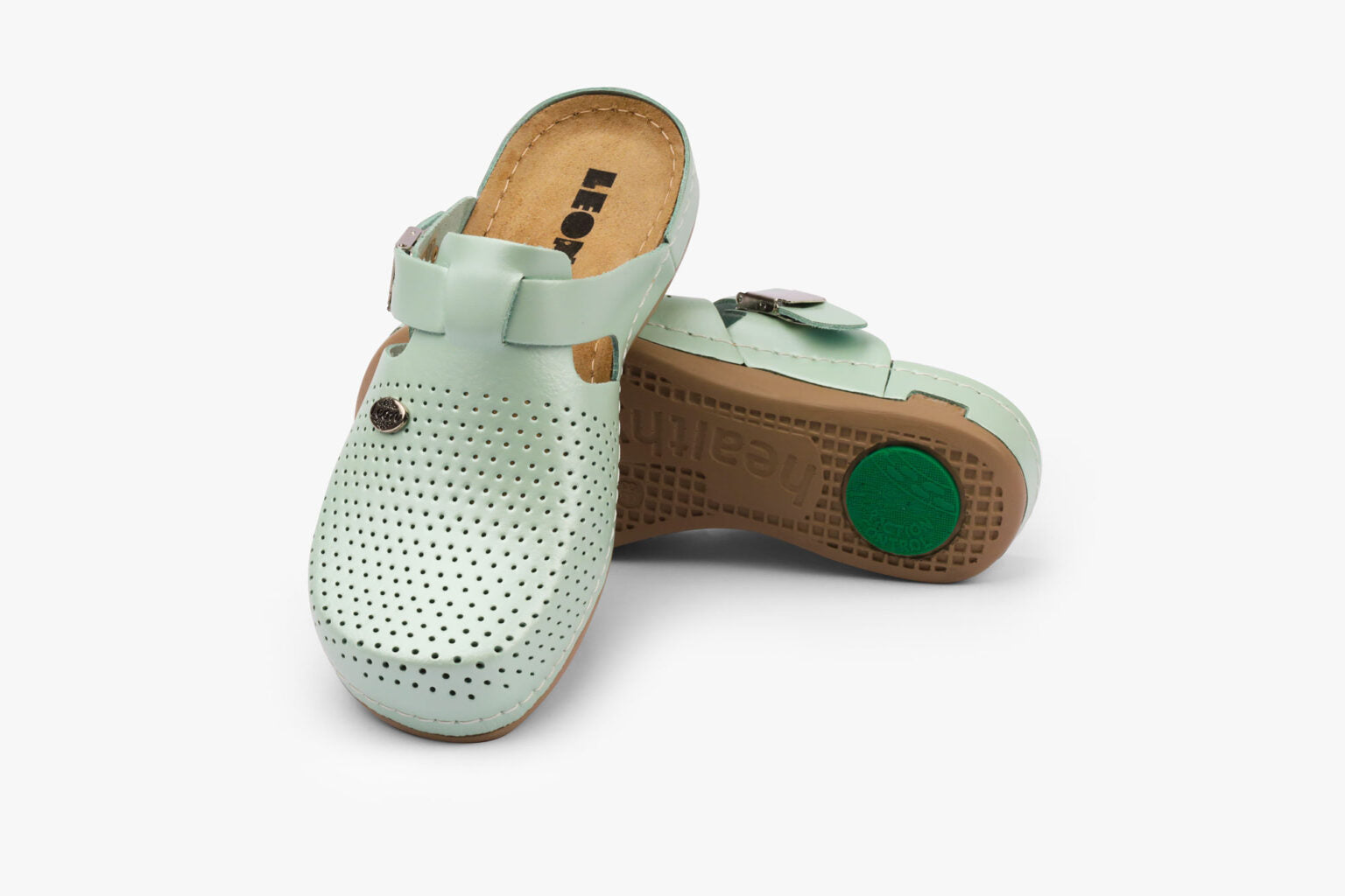 Leona - Dame Læder Clogs - Perlemorsgrøn