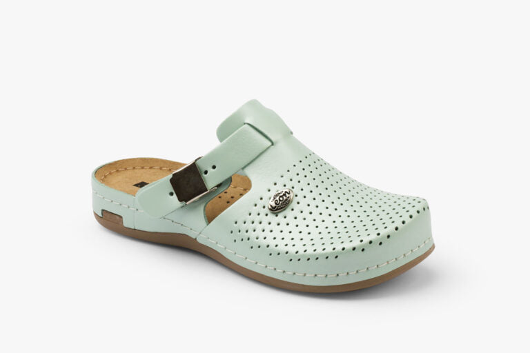 Leona - Dame Læder Clogs - Perlemorsgrøn