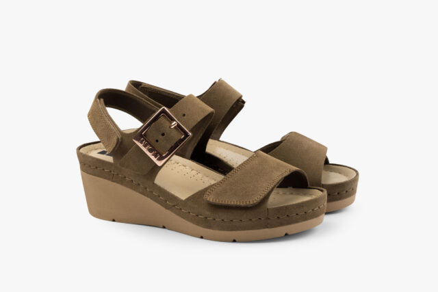 Grace dame læder kilesandal - brun