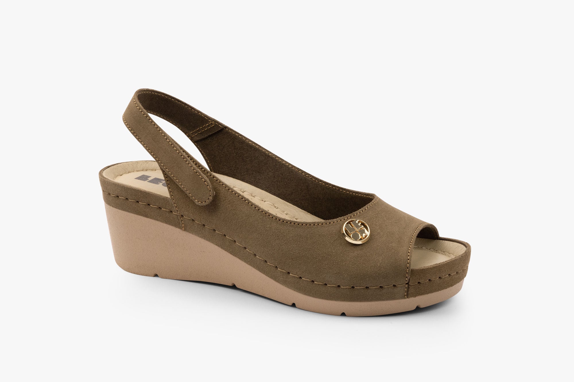 Serene dame læder kilesandal – brun